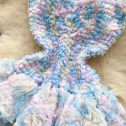 Pink 3D Floral Strapless Party Dress