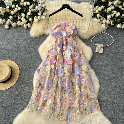 Pastel 3D Floral Mesh Lace Dress