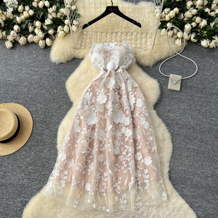 Pastel 3D Floral Mesh Lace Dress