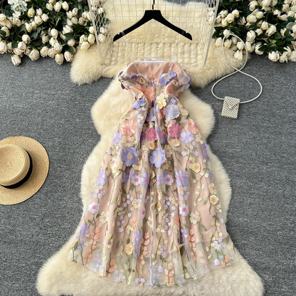 Pastel 3D Floral Mesh Lace Dress