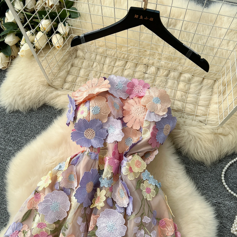 Pastel 3D Floral Mesh Lace Dress