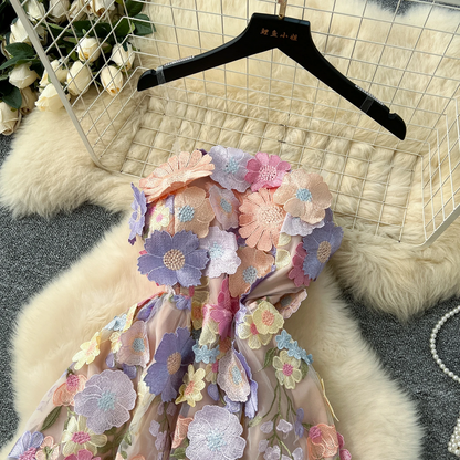 Pastel 3D Floral Mesh Lace Dress