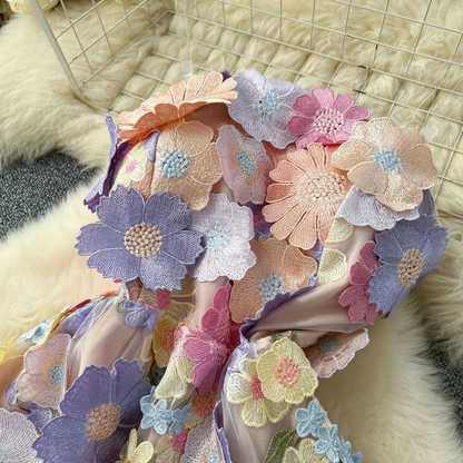 Pastel 3D Floral Mesh Lace Dress