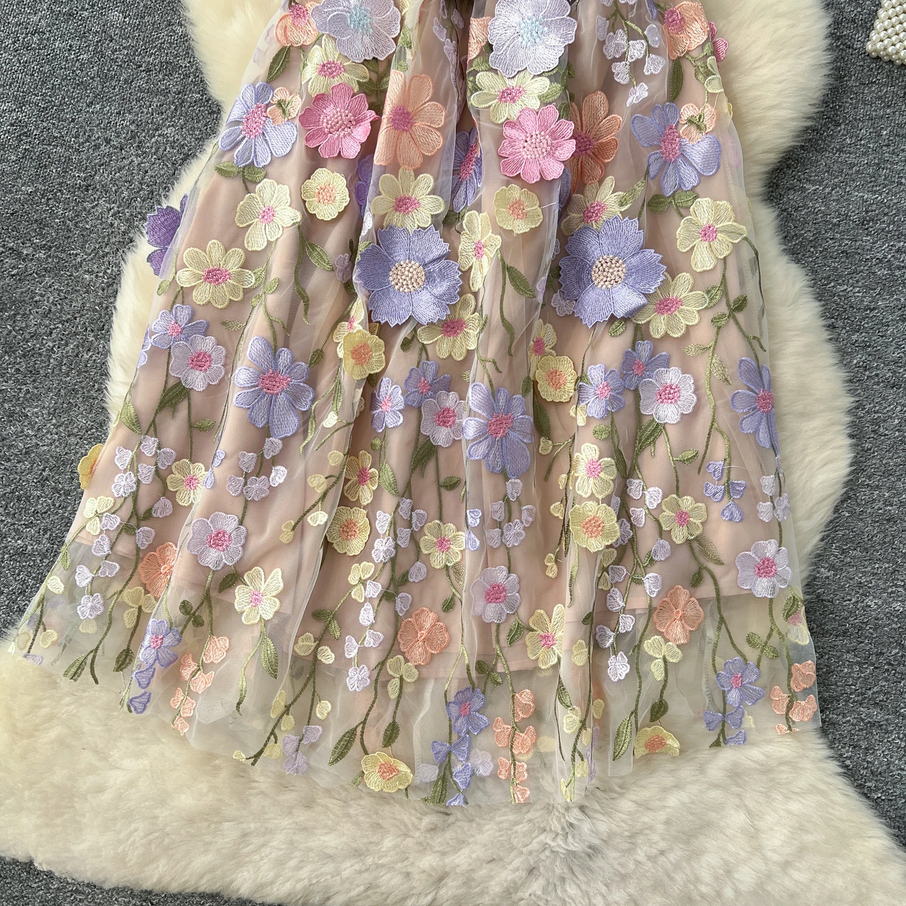 Pastel 3D Floral Mesh Lace Dress