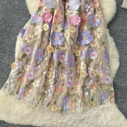 Pastel 3D Floral Mesh Lace Dress