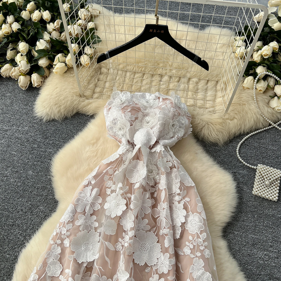 Pastel 3D Floral Mesh Lace Dress