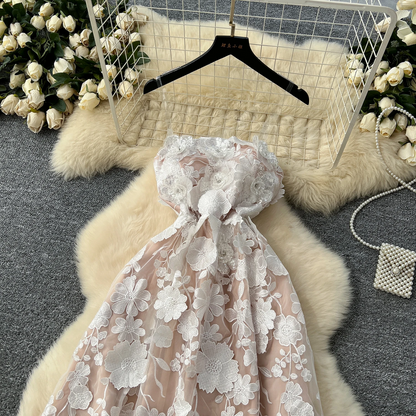 Pastel 3D Floral Mesh Lace Dress