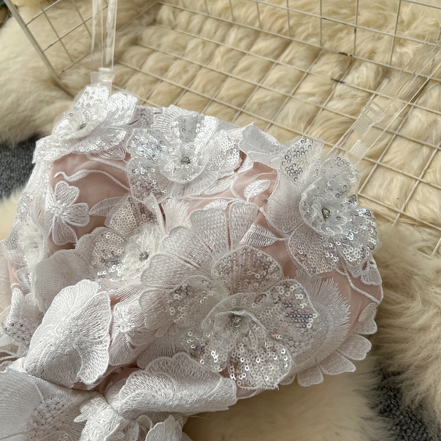 Pastel 3D Floral Mesh Lace Dress