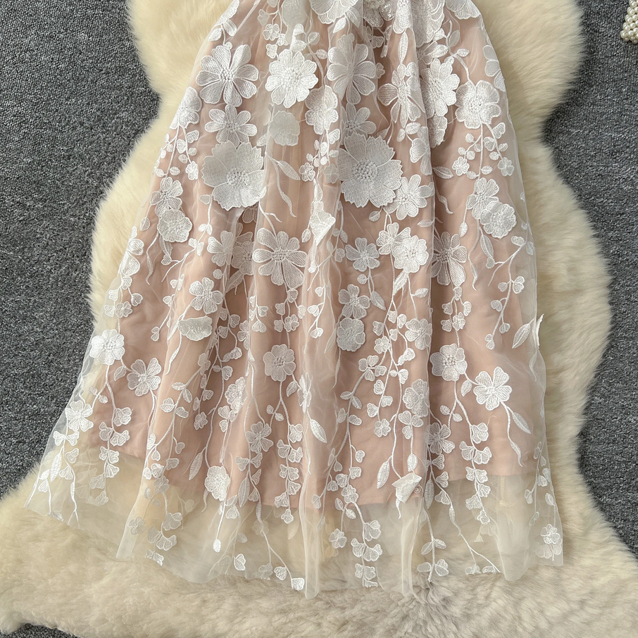 Pastel 3D Floral Mesh Lace Dress