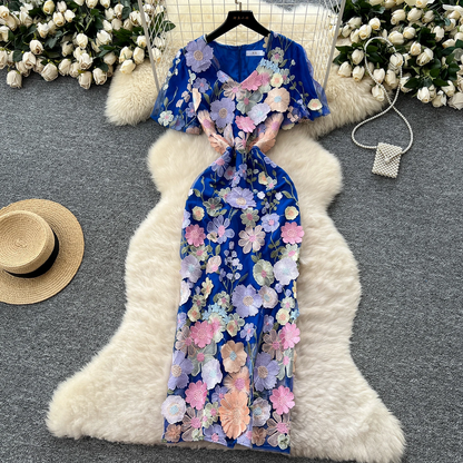 Elegant Lace 3D Floral Mesh Maxi