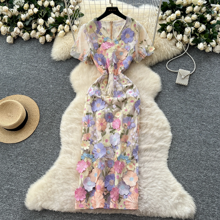 Elegant Lace 3D Floral Mesh Maxi