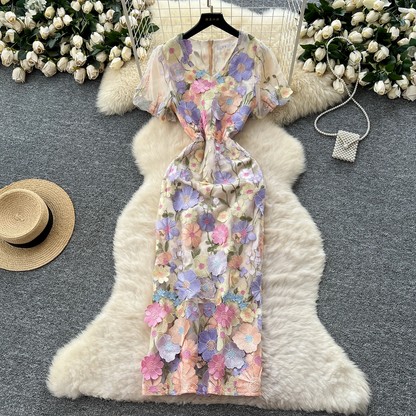 Elegant Lace 3D Floral Mesh Maxi