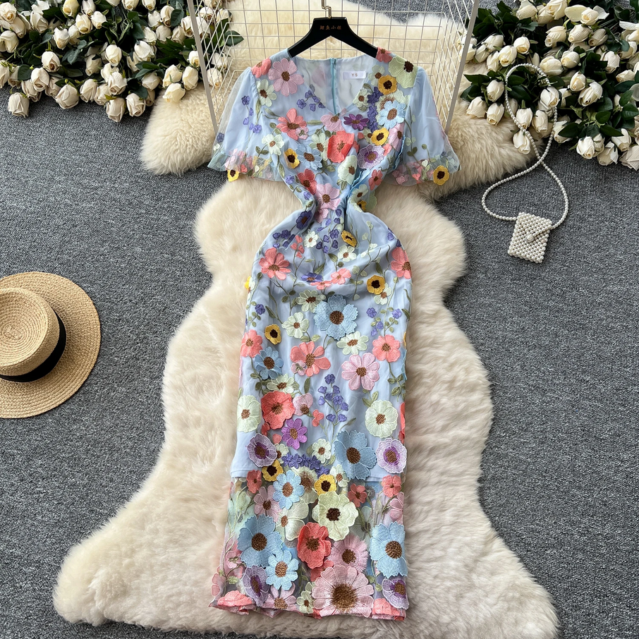 Elegant Lace 3D Floral Mesh Maxi