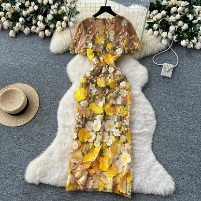 Elegant Lace 3D Floral Mesh Maxi