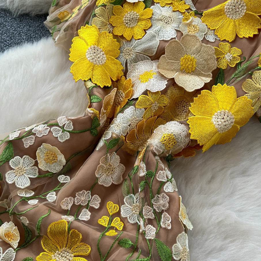 Elegant Lace 3D Floral Mesh Maxi