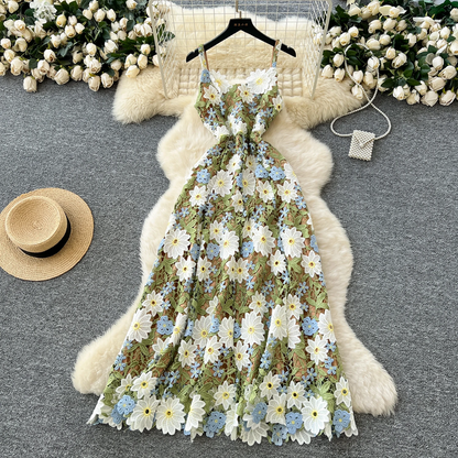Elegant Daisy 3D Floral Lace Long Dress