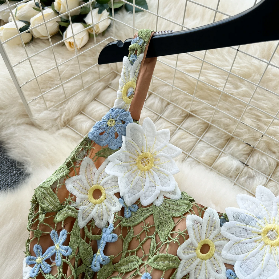 Elegant Daisy 3D Floral Lace Long Dress