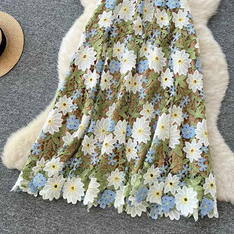 Elegant Daisy 3D Floral Lace Long Dress