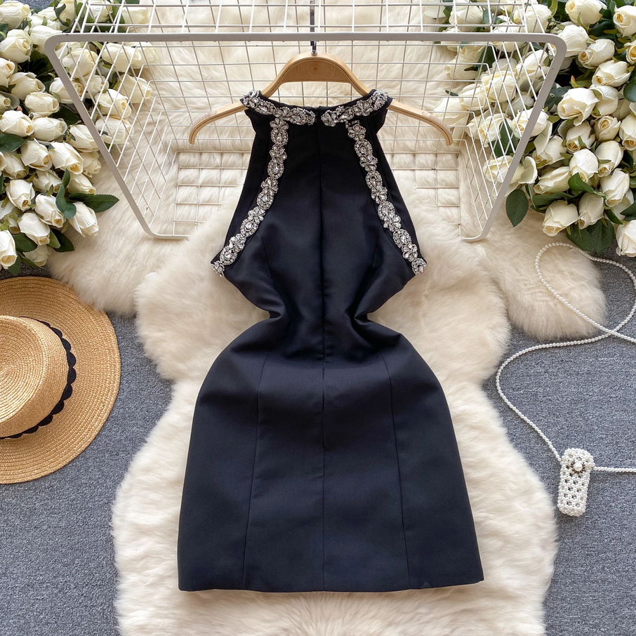 Black Crystal Embellished Mini Dress