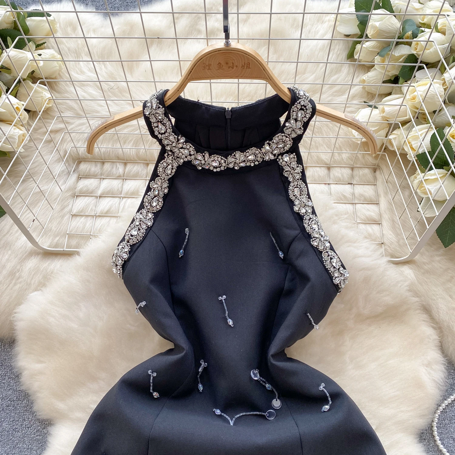 Black Crystal Embellished Mini Dress