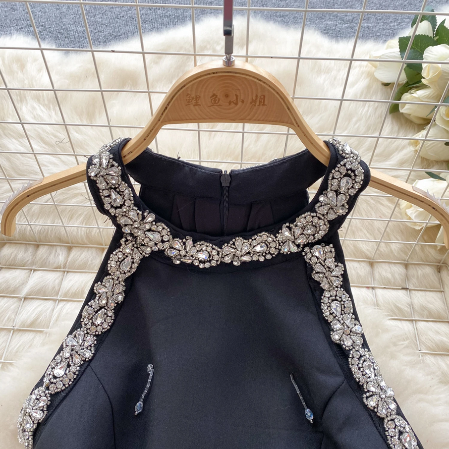 Black Crystal Embellished Mini Dress