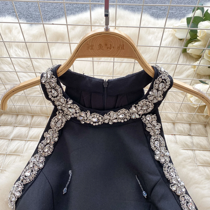 Black Crystal Embellished Mini Dress