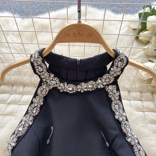 Black Crystal Embellished Mini Dress