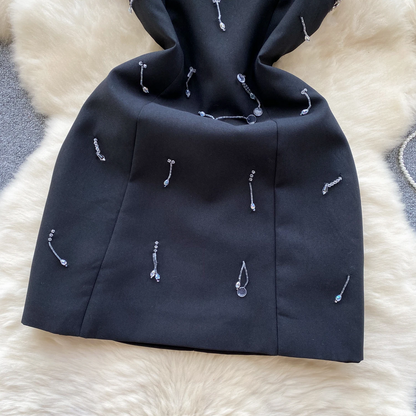Black Crystal Embellished Mini Dress