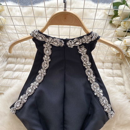 Black Crystal Embellished Mini Dress