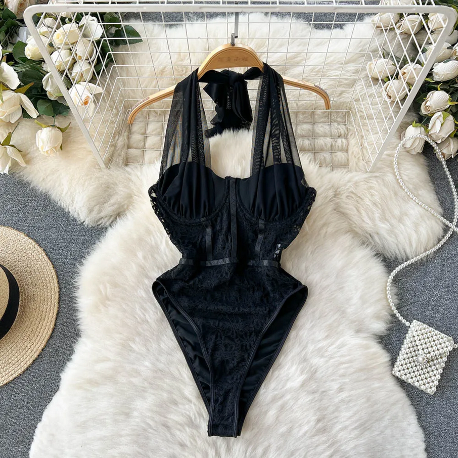 Black Velvet Mesh Bodysuit