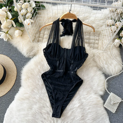 Black Velvet Mesh Bodysuit