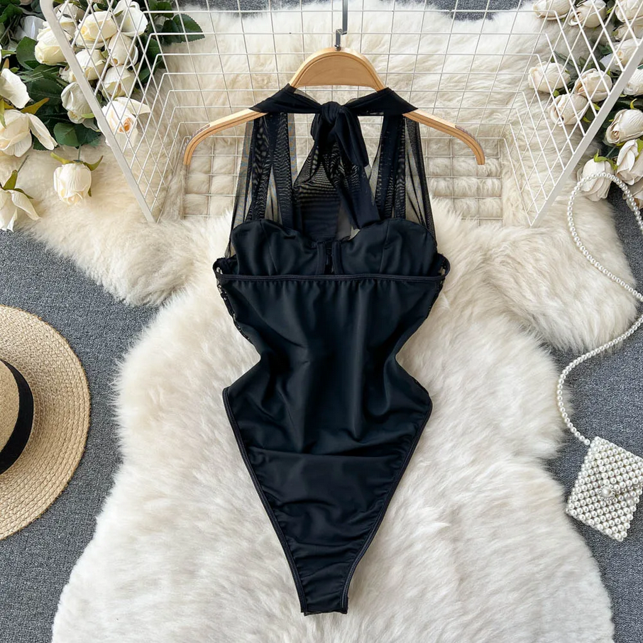 Black Velvet Mesh Bodysuit