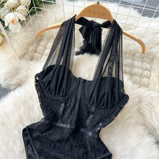 Black Velvet Mesh Bodysuit