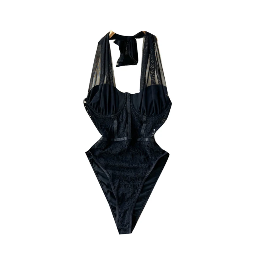Black Velvet Mesh Bodysuit