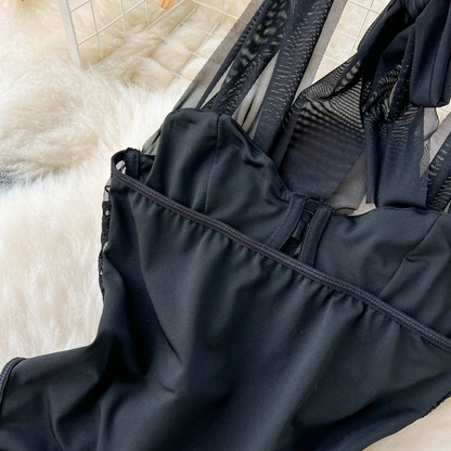 Black Velvet Mesh Bodysuit