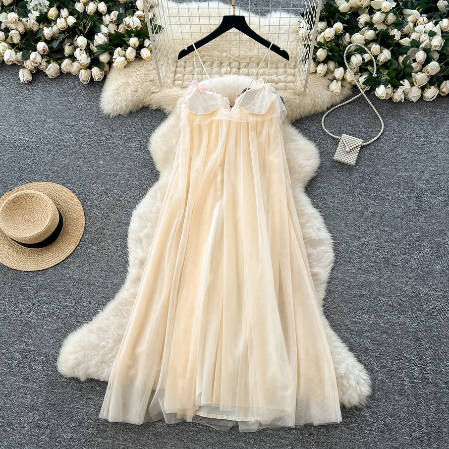 Cream 3D Floral Tulle Maxi