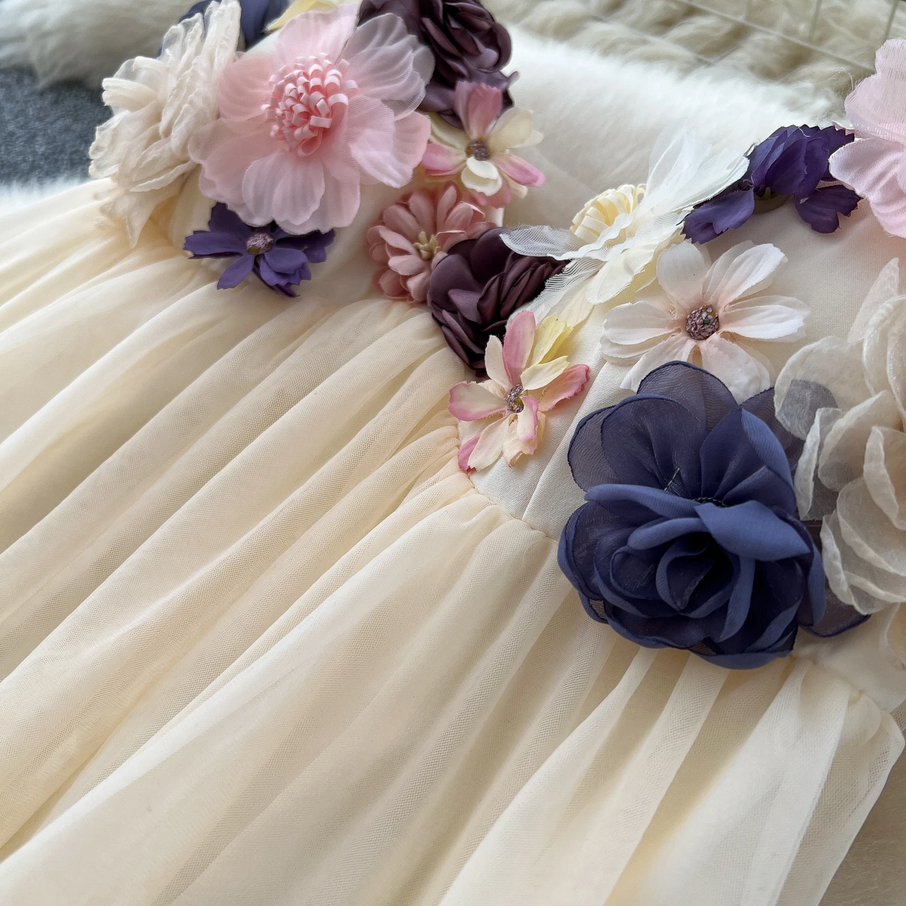 Cream 3D Floral Tulle Maxi