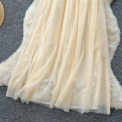 Cream 3D Floral Tulle Maxi