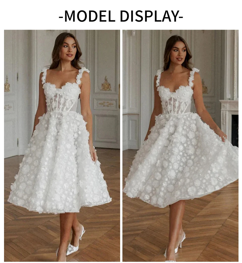 White 3D Floral Corset Dress