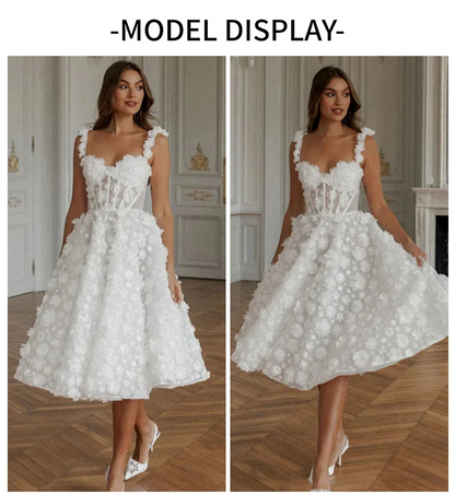 White 3D Floral Corset Dress