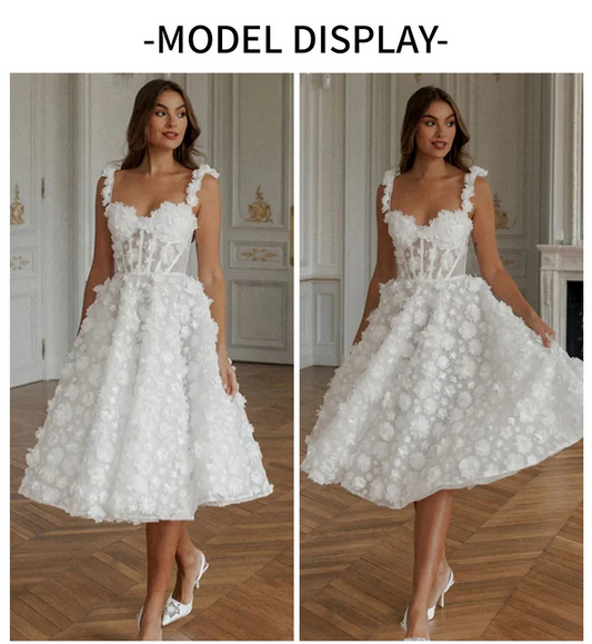 White 3D Floral Corset Dress