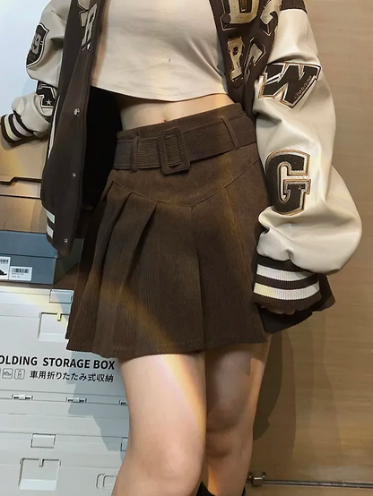 Corduroy Belted Mini Skirt