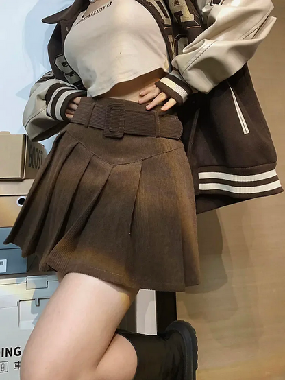 Corduroy Belted Mini Skirt
