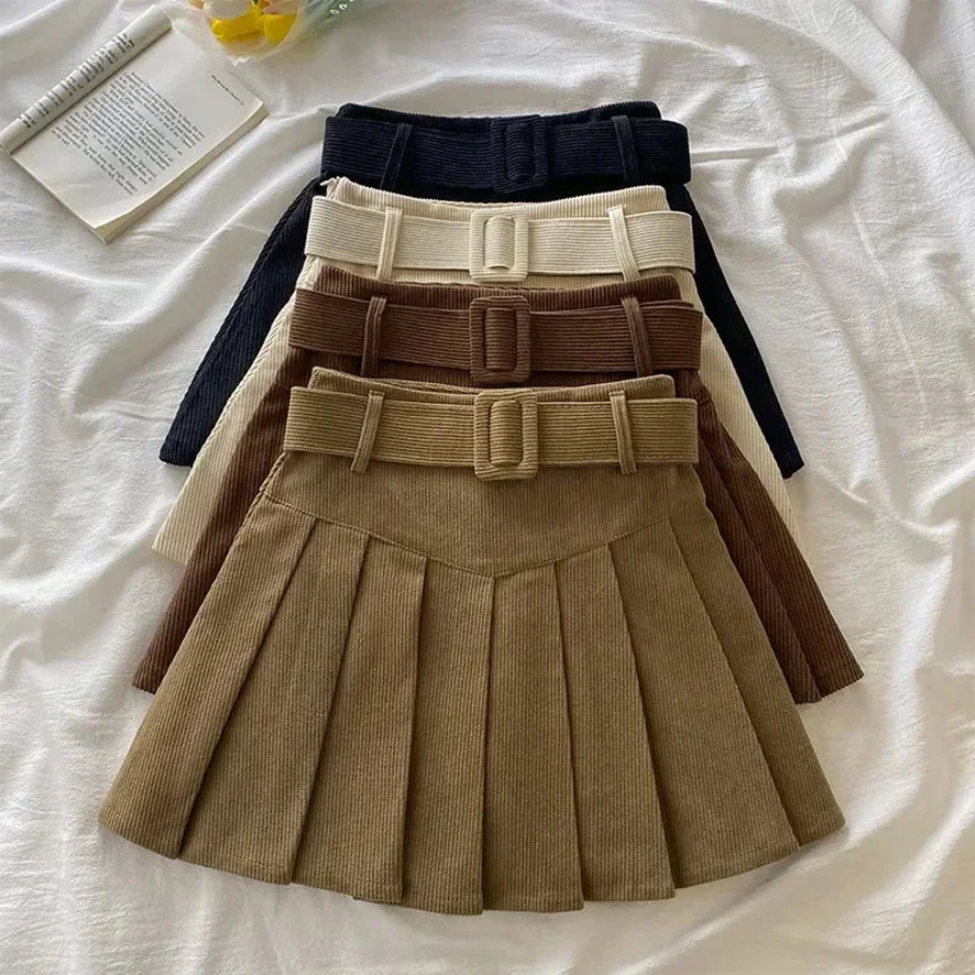 Corduroy Belted Mini Skirt