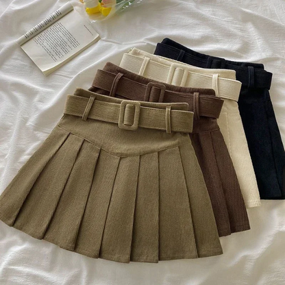 Corduroy Belted Mini Skirt