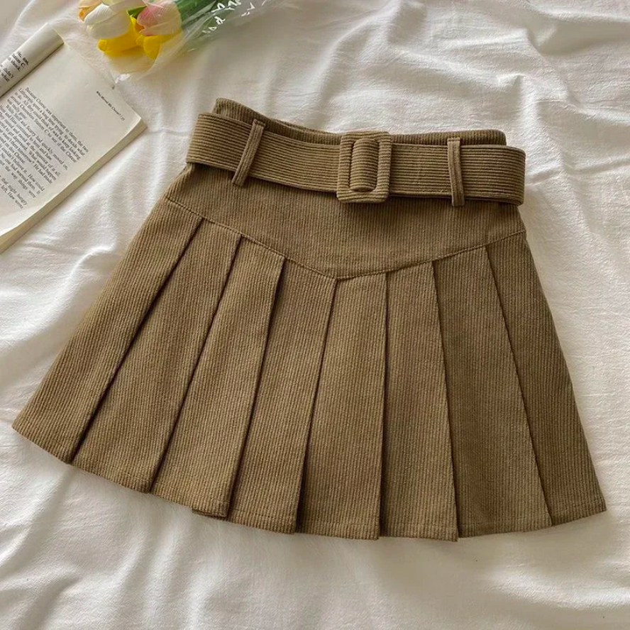 Corduroy Belted Mini Skirt