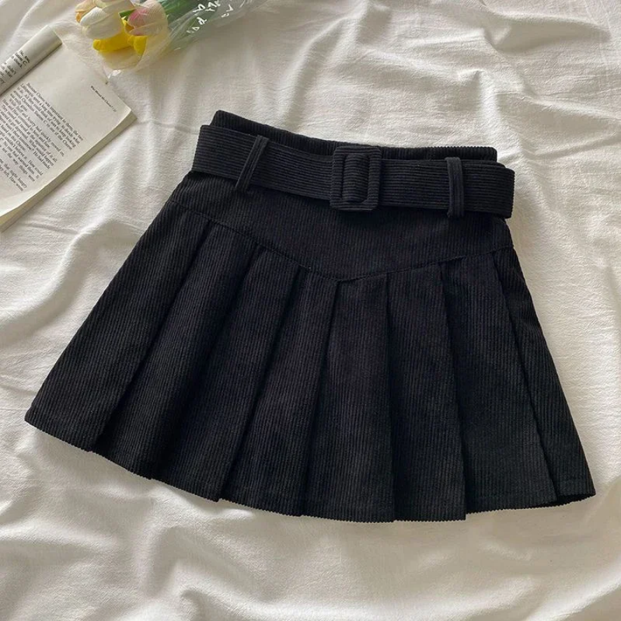 Corduroy Belted Mini Skirt