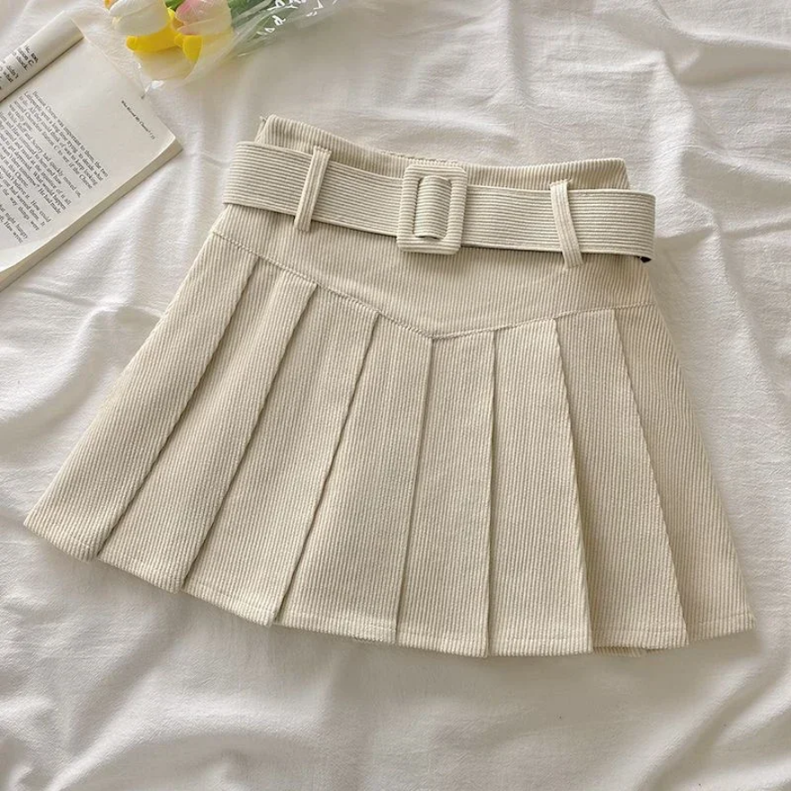 Corduroy Belted Mini Skirt