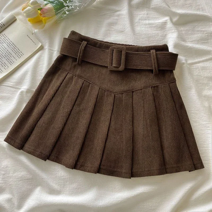 Corduroy Belted Mini Skirt