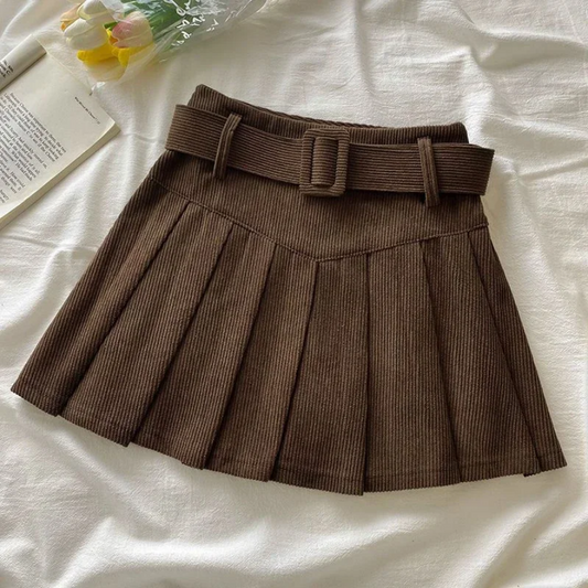 Corduroy Belted Mini Skirt